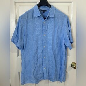 Banana Republic Shirt Mens XL Light Blue Linen Button Front Embroidered Shirt
